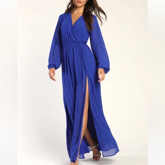 Lulus Wondrous Water Lilies Royal Blue Maxi Dress - Picture 3 of 7